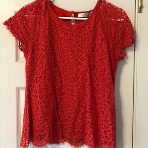 Coral lace short-sleeved top